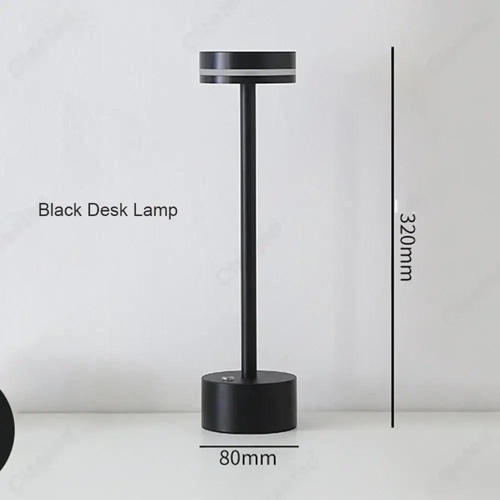 Black decorbites led touch table lamp with cylindrical base and slender stem for living room and study lighting