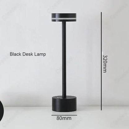 Black decorbites led touch table lamp with cylindrical base and slender stem for living room and study lighting