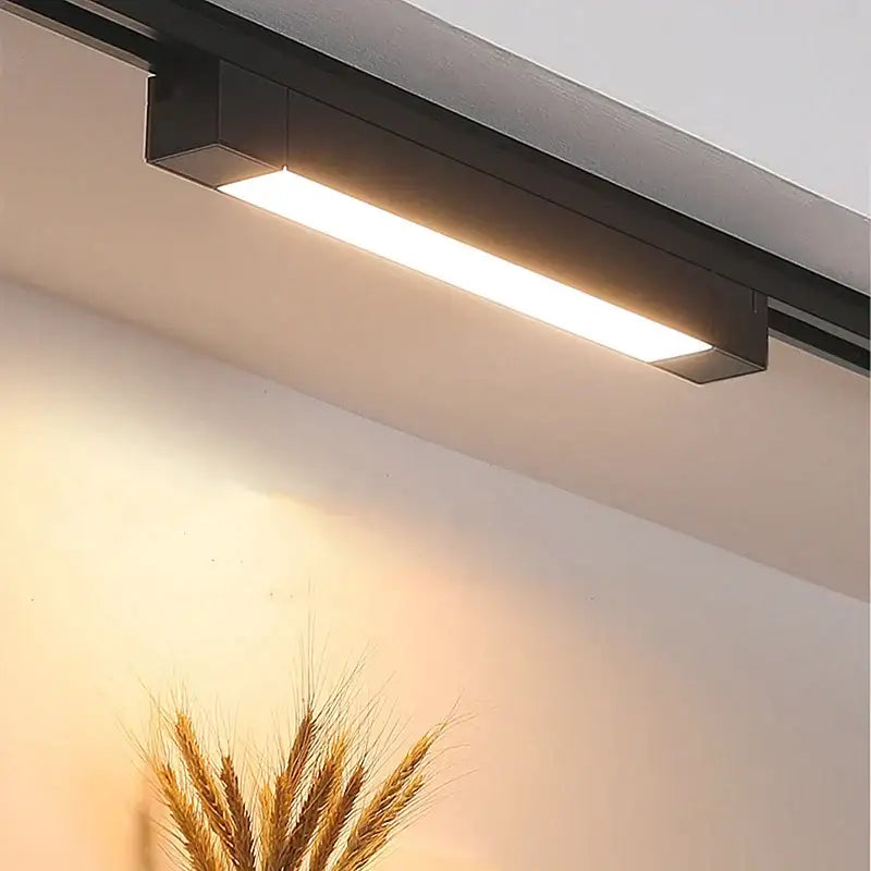 Modern black DecorBites LED track lamps with sleek rectangular design and warm white LED illumination for living rooms