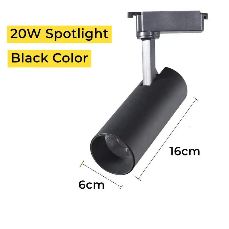 Black 20w decorbites led track spotlight with cylindrical body and adjustable bracket for modern living room lighting