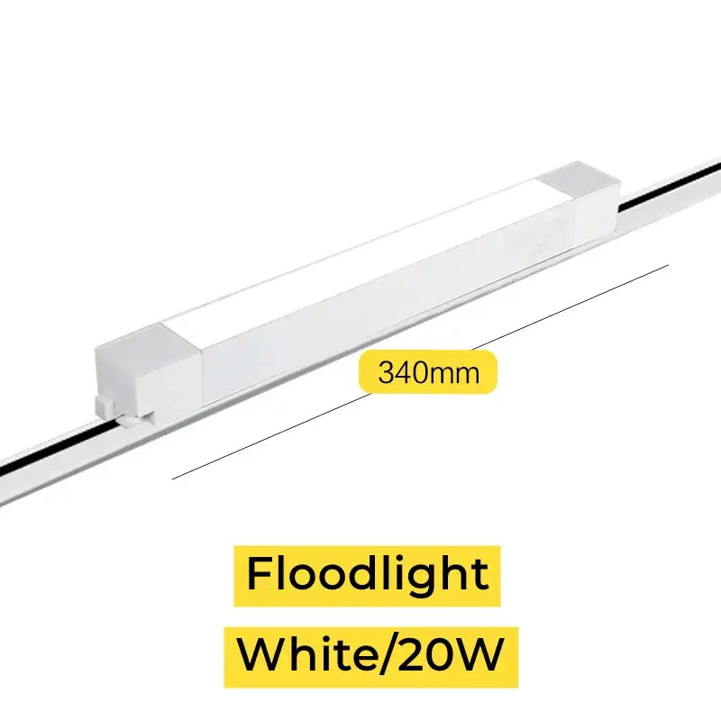 White 20w decorbites led track floodlight with sleek rectangular design and smooth plastic casing for modern living rooms