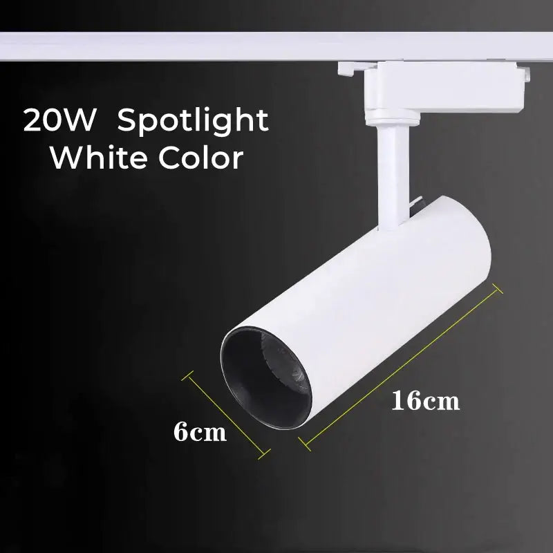 White 20w decorbites led track spotlight with cylindrical body and adjustable mounting bracket for modern ceiling lighting