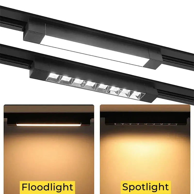 Black decorbites led track lamps with adjustable led panels offering floodlight and spotlight for living room lighting
