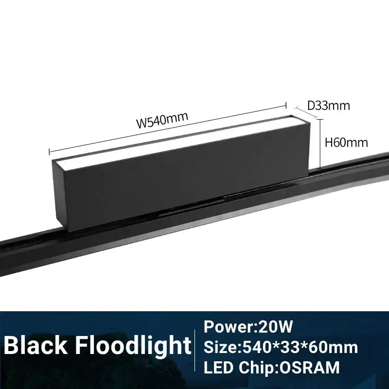 Black decorbites led track light with 20w osram led chip and sleek rectangular floodlight design