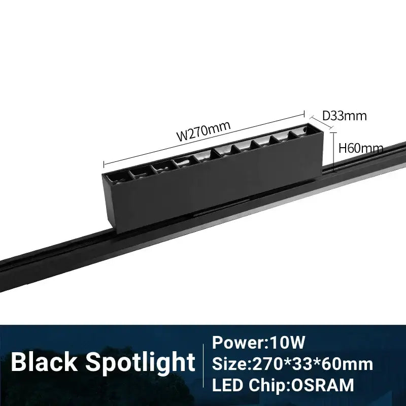 Black decorbites led track light with sleek modern design 270mm wide by 60mm high adjustable grille spotlight