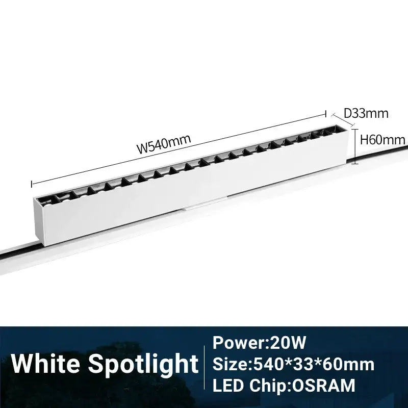 White DecorBites LED track light with sleek design, Osram LED chip, adjustable grille for linear rail lighting