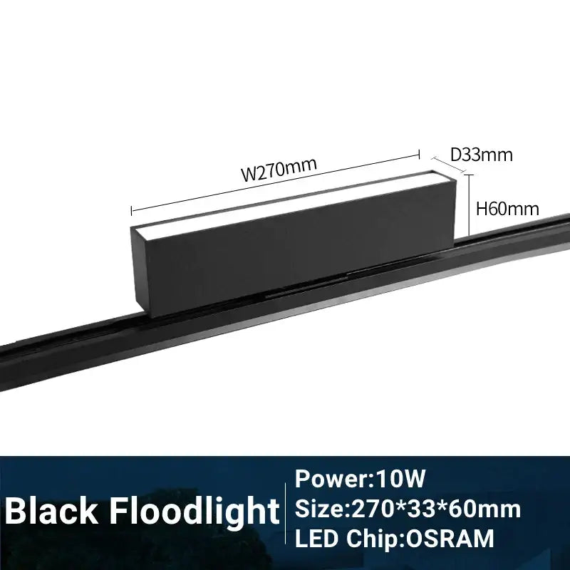 Black decorbites led track light with matte finish and sleek rectangular design, 270mm x 33mm x 60mm for linear lighting