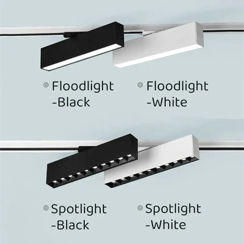Black and white decorbites led track light with sleek rectangular design and linear led bulbs for adjustable rail lighting