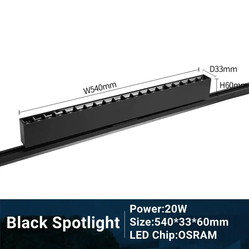 Black decorbites led track light with sleek rectangular design 540mm width and adjustable grille for precise lighting