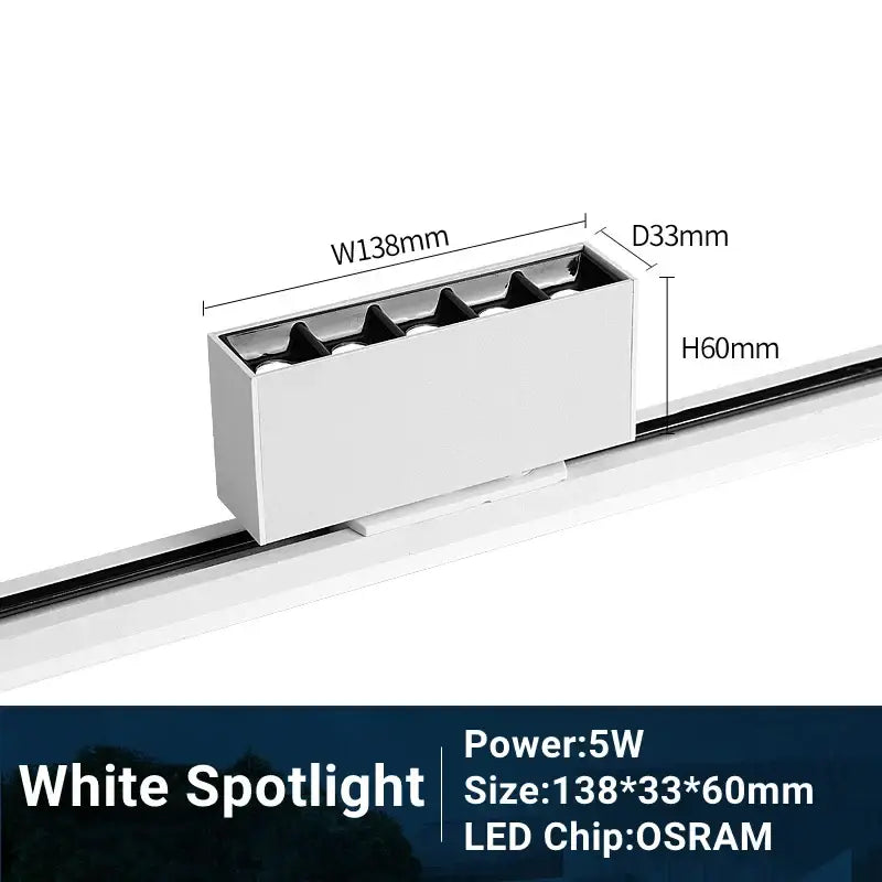 White decorbites led track light with sleek rectangular metallic finish and adjustable grille for linear rail lighting