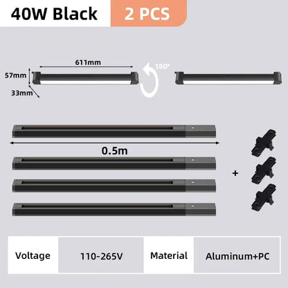 Black 40w led track light set by DecorBites made of aluminum and pc material for modern home decor use