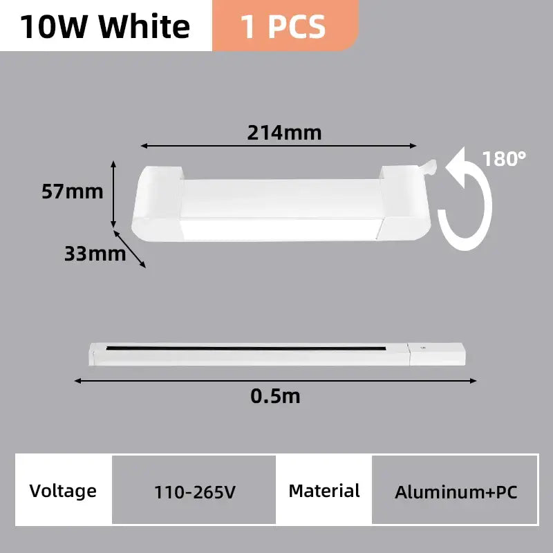 White 10w led track light set with aluminum and pc construction featuring sleek rectangular design for versatile mounting