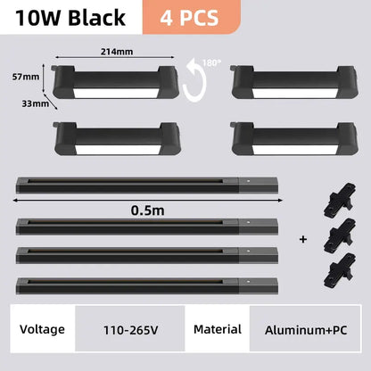 Black 10w led track light set with aluminum and pc construction designed for flexible mounting in home decor