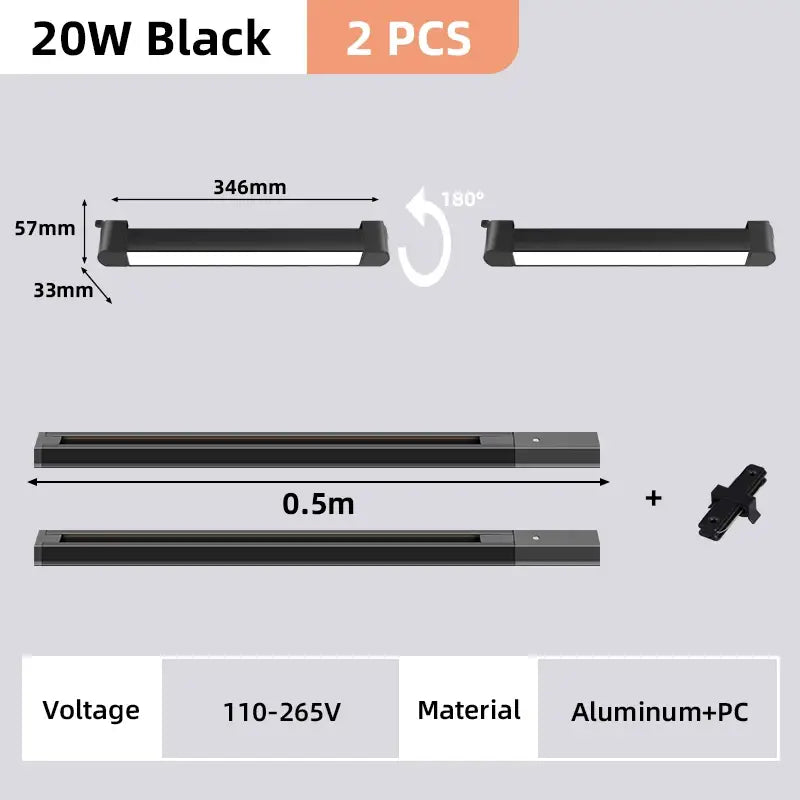 Black 20w led strip lights made of aluminum and pc material in decorbites™ track light set for home decor