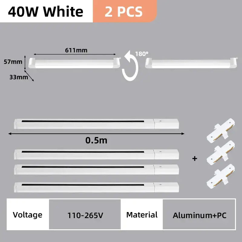 Decorbites™ white 40w led track light set with aluminum and pc material for flexible home decor installation