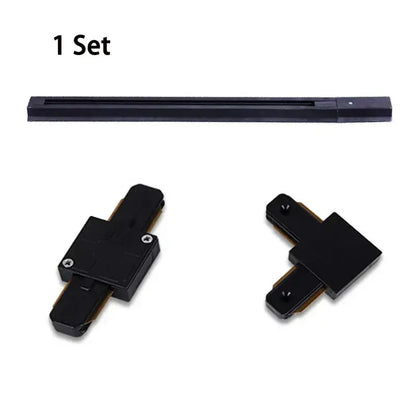 DecorBites™ black plastic track light set with straight rail and two l-shaped connectors for modern home decor