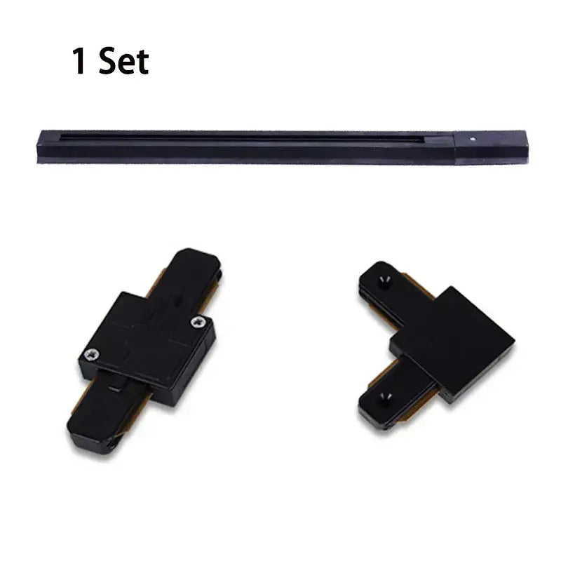 DecorBites™ black plastic track light set with straight rail and two l-shaped connectors for modern home decor