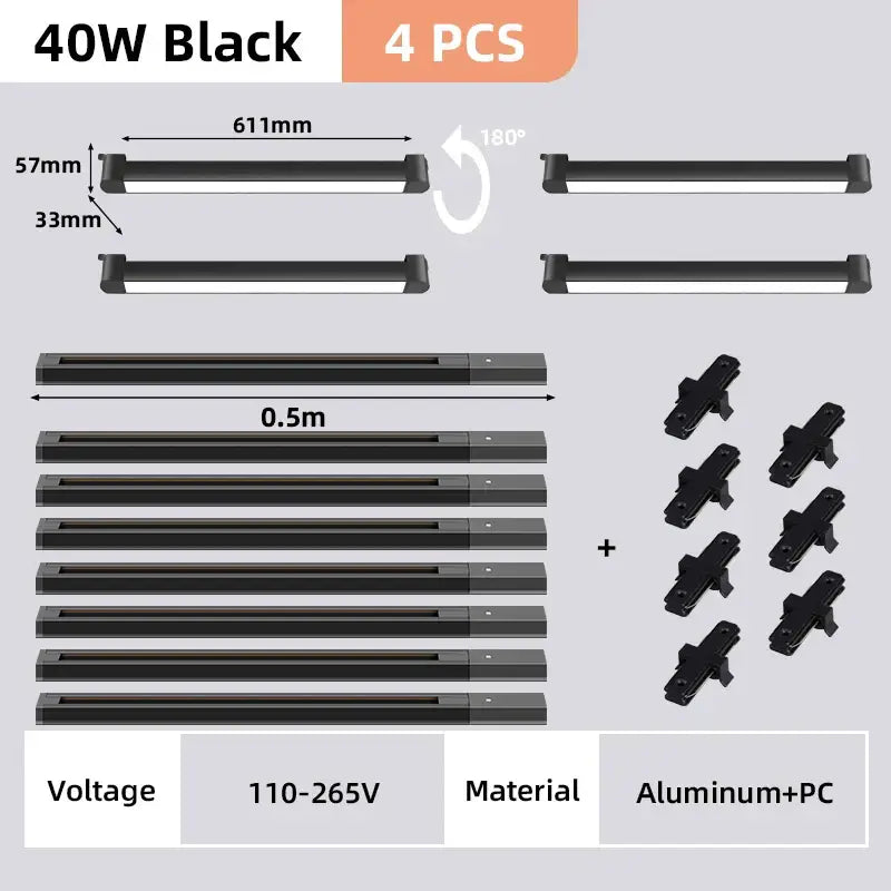 Black 40w aluminum and pc decorbites™ led track light set for home decor modern chandelier lamp with rail system