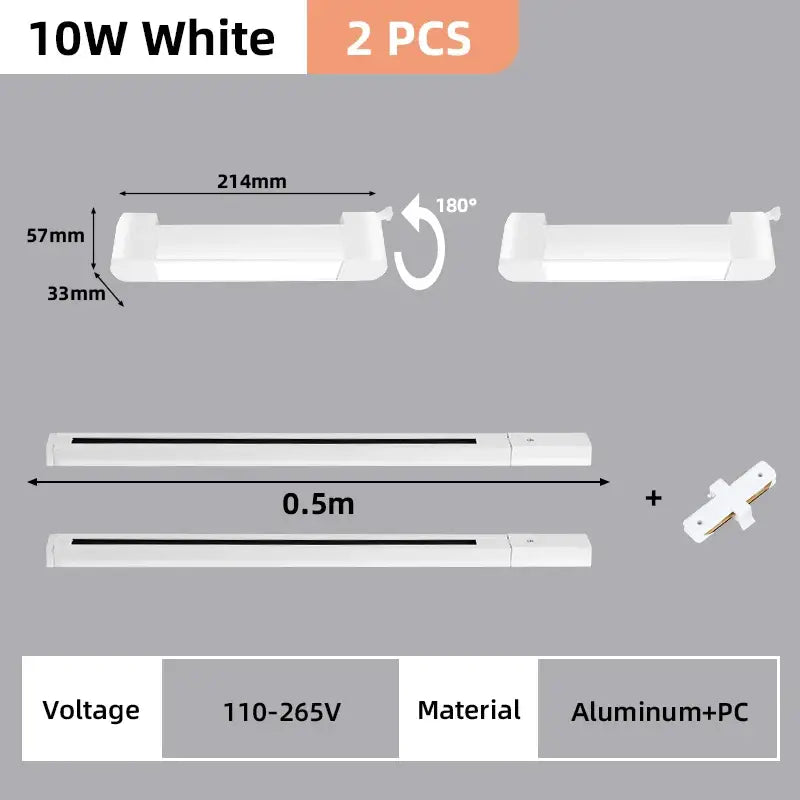Decorbites™ white 10w led track light set with aluminum and pc construction for flexible home decor installation