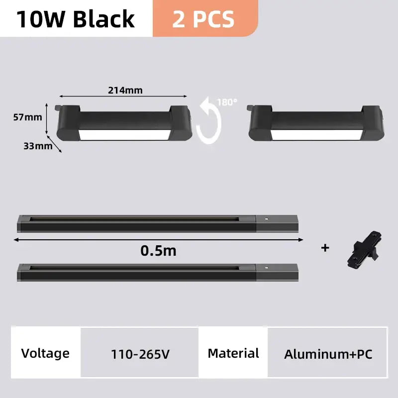 Black 10w led strip lights with aluminum and pc construction for flexible installation in decorbites track light set