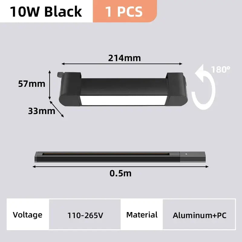 Decorbites™ led track light set featuring black 10w led strip light with aluminum and pc construction for modern lighting