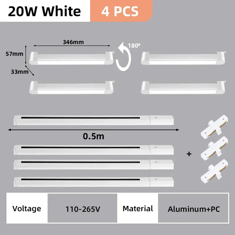 Decorbites™ white 20w led track light set made of aluminum and pc material for modern home decor lighting