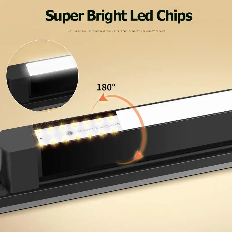 DecorBites™ Black led track light set with super bright full-light chips and modern design for home decor lighting