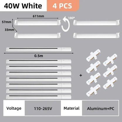 White 40w led track light set with aluminum and pc construction designed for flexible installation in home decor