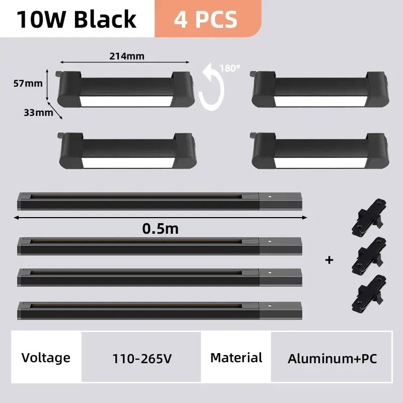 Decorbites™ black 10w led track light set with aluminum and pc construction for flexible home decor mounting