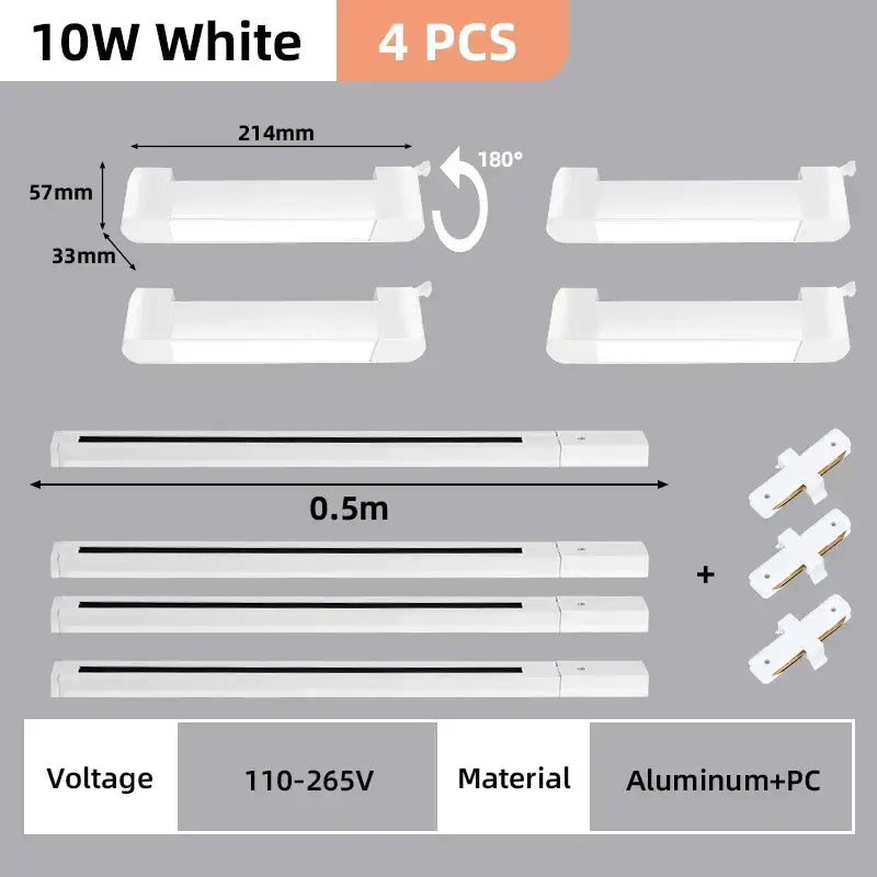 White 10w led strip lights with aluminum and pc construction in the DecorBites™ track light set for flexible home decor installation