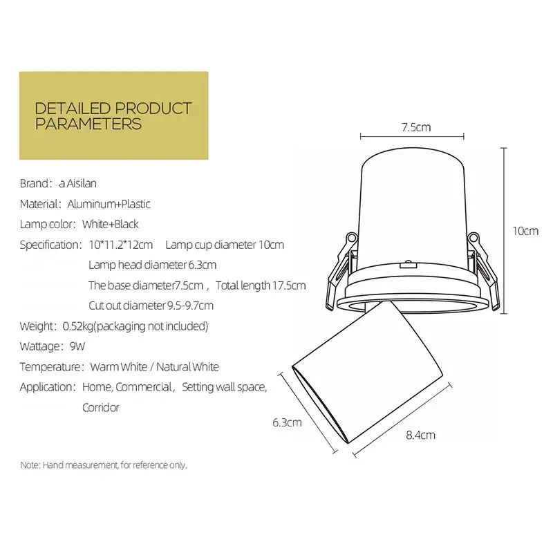A sleek white and black decorbites led transformer recessed downlight with aluminum-plastic build and adjustable arms