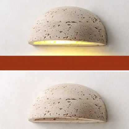 DecorBites™ led travertine wall light half-spherical concrete wall sconce with warm natural yellow ambiance lighting