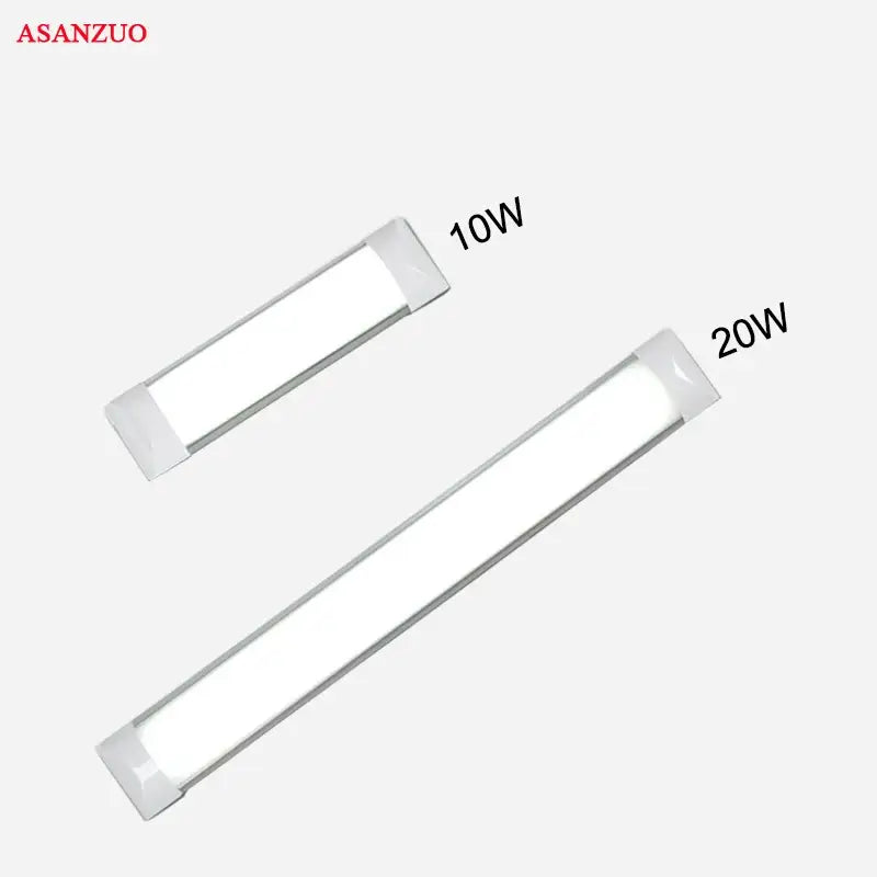 Two modern asanzuo decorbites led batten tubes with frosted glass diffusers and slim aluminum frames in 10w and 20w