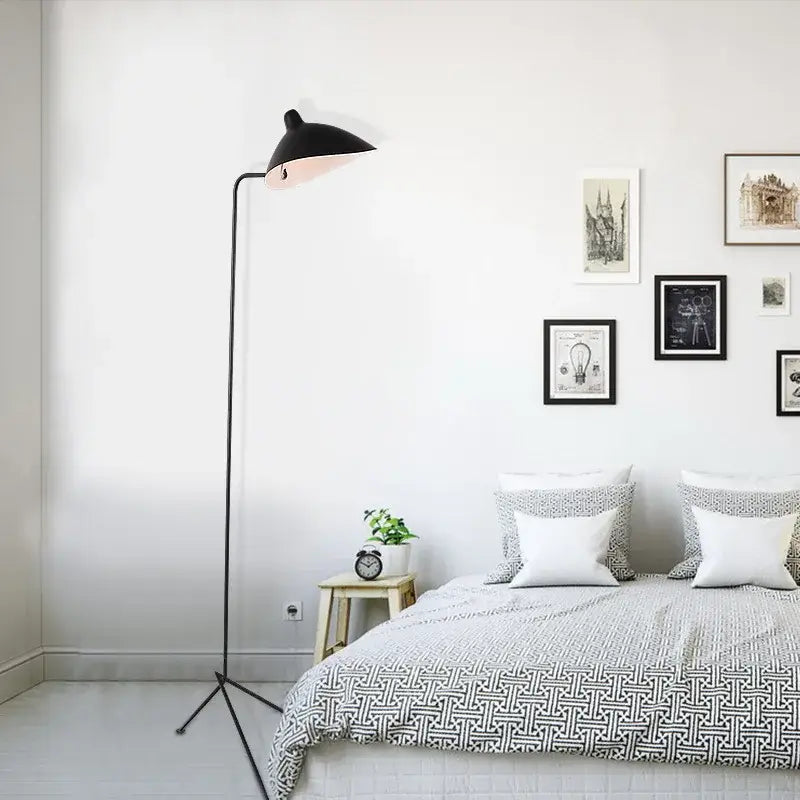 Black floor lamp with curved neck and minimalist design decorbites led tripod adjustable spider arm standing light
