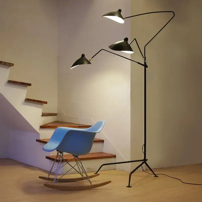 Black metal floor lamp with three adjustable conical shades decorbites led tripod floor lamp for industrial loft decor