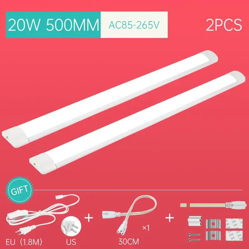 Two white 20w 500mm led tube fixtures from decorbites for living room lighting at 220v
