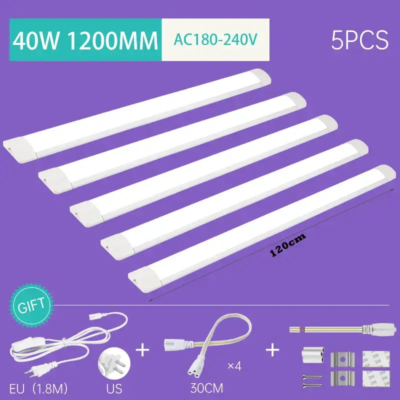 Set of five white 40w led tube fixture strip lights 120cm for living room lighting ac 180-240v decorbites