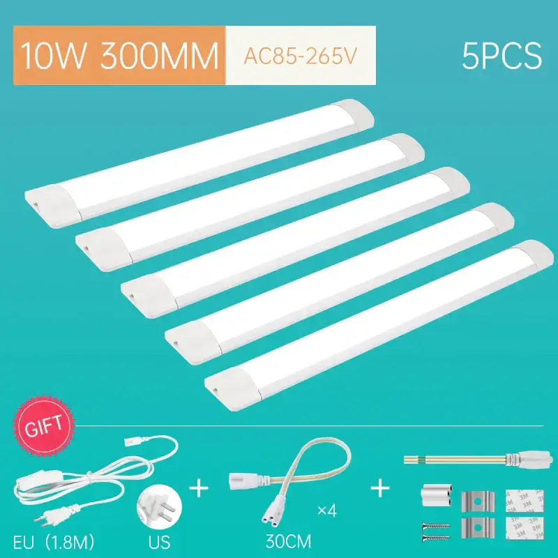 Set of five white 300mm decorbites™ led tube fixture lights rated at 10w for living room lighting at 220v