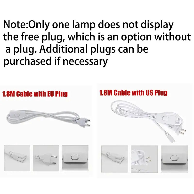 White 1.8-meter power cables with eu or us plugs and built-in switch for decorbites led tube fixture lamp light 220v