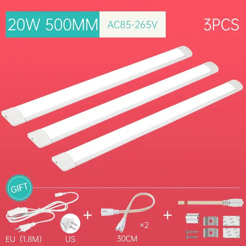 Three white 500mm 20w led tube fixtures from DecorBites™ for living room lighting at 220v