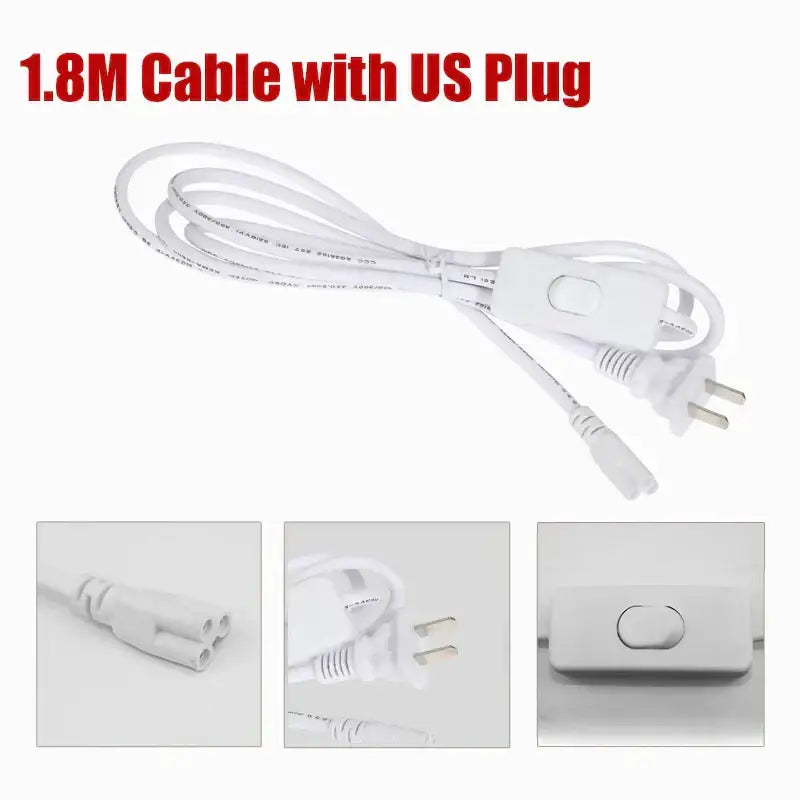 White 1.8-meter power cable with us plug and switch for decorbites™ led tube fixture lamp light 220v living room lighting