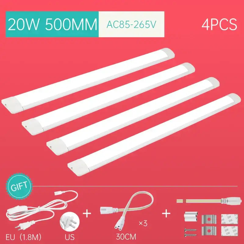 Four white 20w led tube light fixtures 500mm each by DecorBites for home kitchen bedroom cabinet lighting