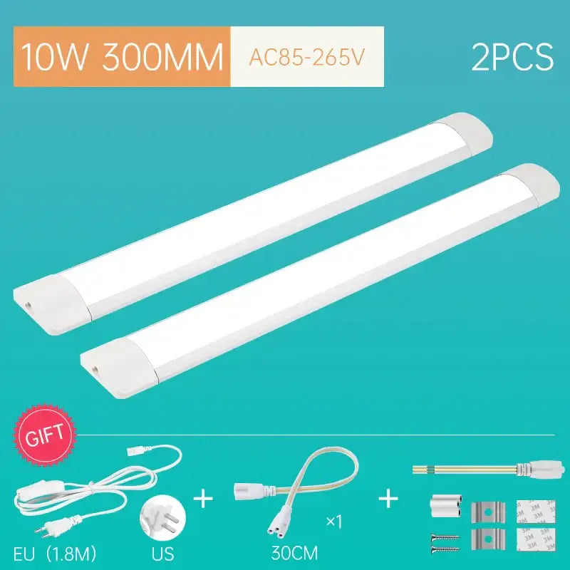Two white 300mm led tube lights rated 10w in a decorbites™ tube light fixture for home kitchen bedroom cabinet lighting