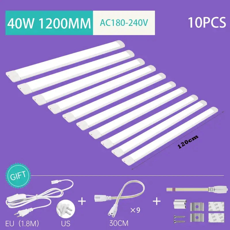 Ten white 40w led tube lights 120cm long ac180-240v for indoor use by DecorBites tube light fixture