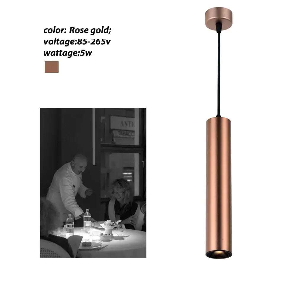 Rose gold decorbites led tube pendant light with sleek metallic finish and black cord for kitchen dining decor
