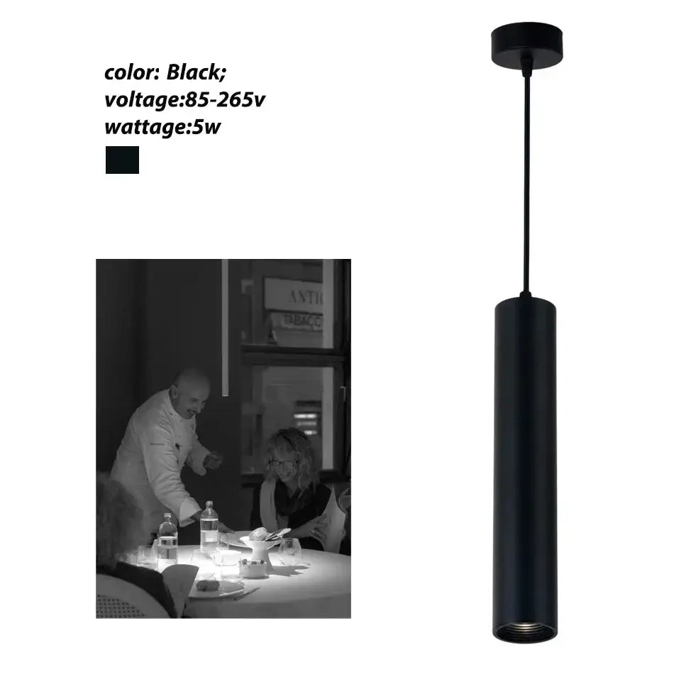 Black cylindrical decorbites led tube pendant light with sleek minimalist design for kitchen dining decor
