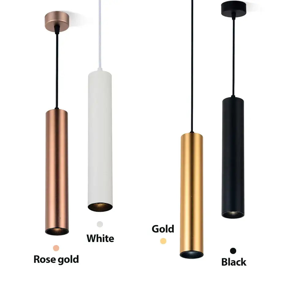 Modern cylindrical pendant light decorbites led tube pendant available in rose gold white gold and black finishes for dining