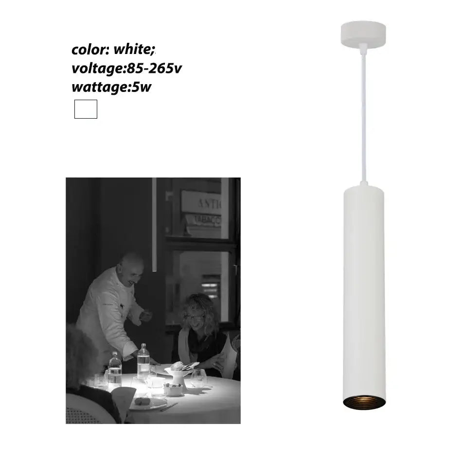 White cylindrical decorbites led tube pendant light with sleek minimalist design and warm-toned interior for kitchen decor