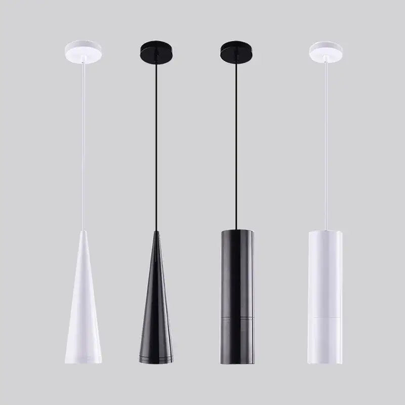 Modern minimalist decorbites led tube pendant lights in white and black conical designs for dining room and bar use