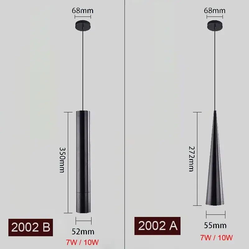 Black decorbites led tube pendant lights with cylindrical and conical shapes for dining room and bar lighting